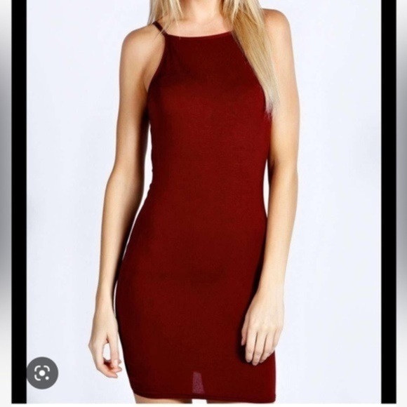 Burgundy High Neck Midi Dress - Picture 1 of 3